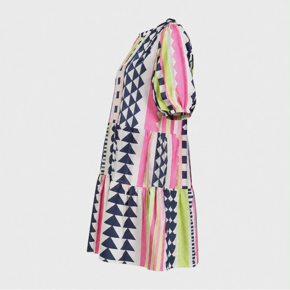 NWT MED Velvet by Graham & Spencer “Danica Neon” Jacquard Tiered Boho Mini Dress - Picture 8 of 10